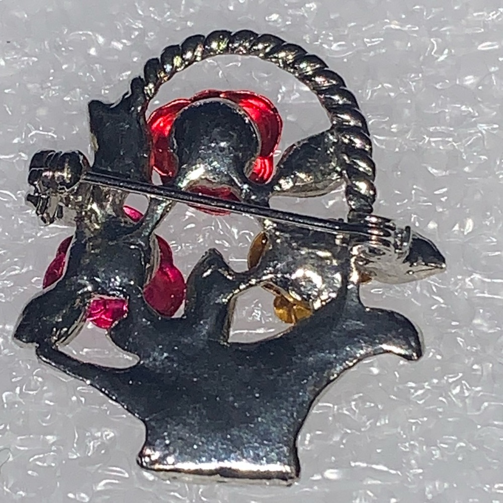 Red, Pink, & Gold Roses in Silver Tone Basket Brooch/Pin - Picture 8 of 16